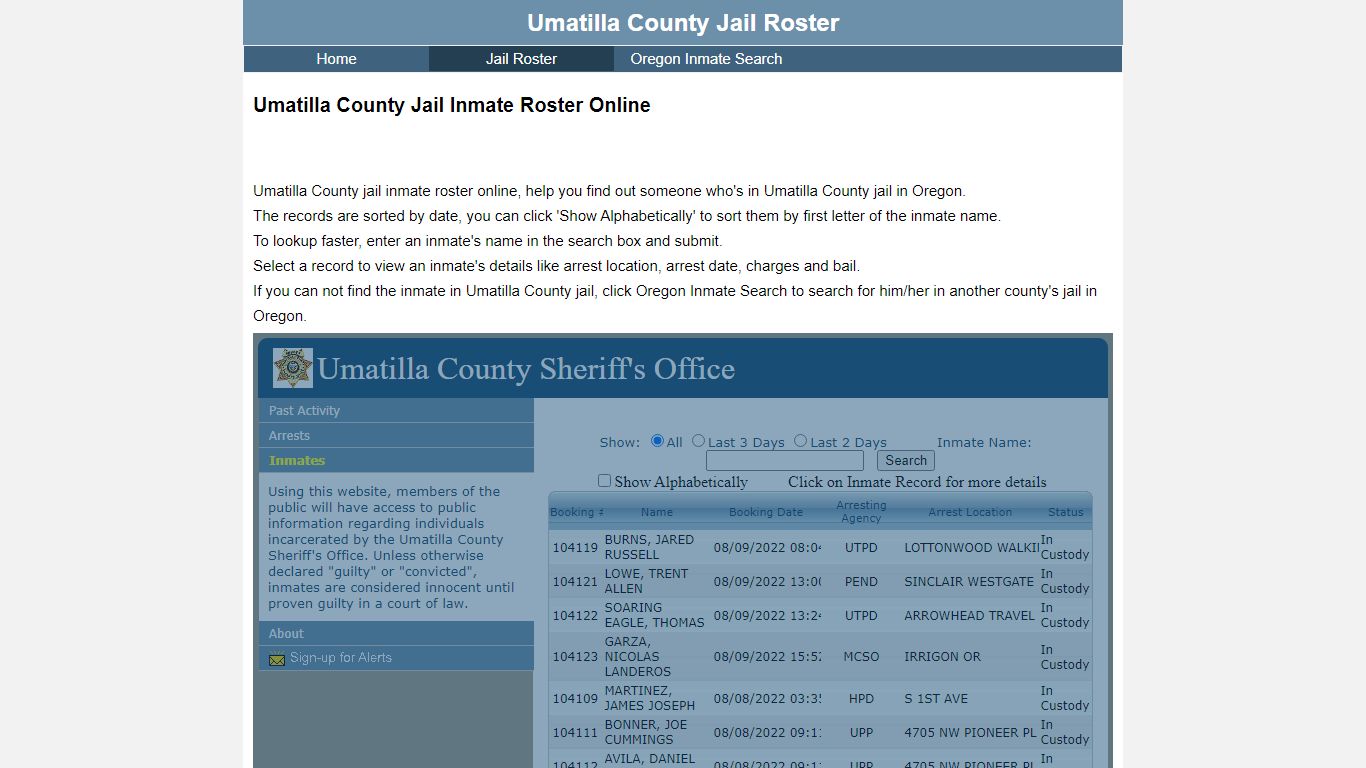 Umatilla County Jail Inmate Roster Online - Oregon Inmate ...